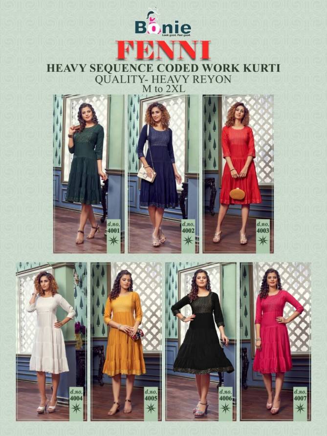 Bonie Fenni Fancy Ethnic Wear Sequence Rayon Designer Latest Kurti Collection
